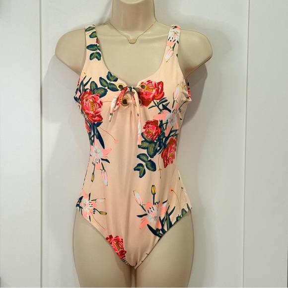 Roxy Classic One Piece Swimsuit Cloud Pink Garden Lily Floral Lace Up Small New - Picture 5 of 12